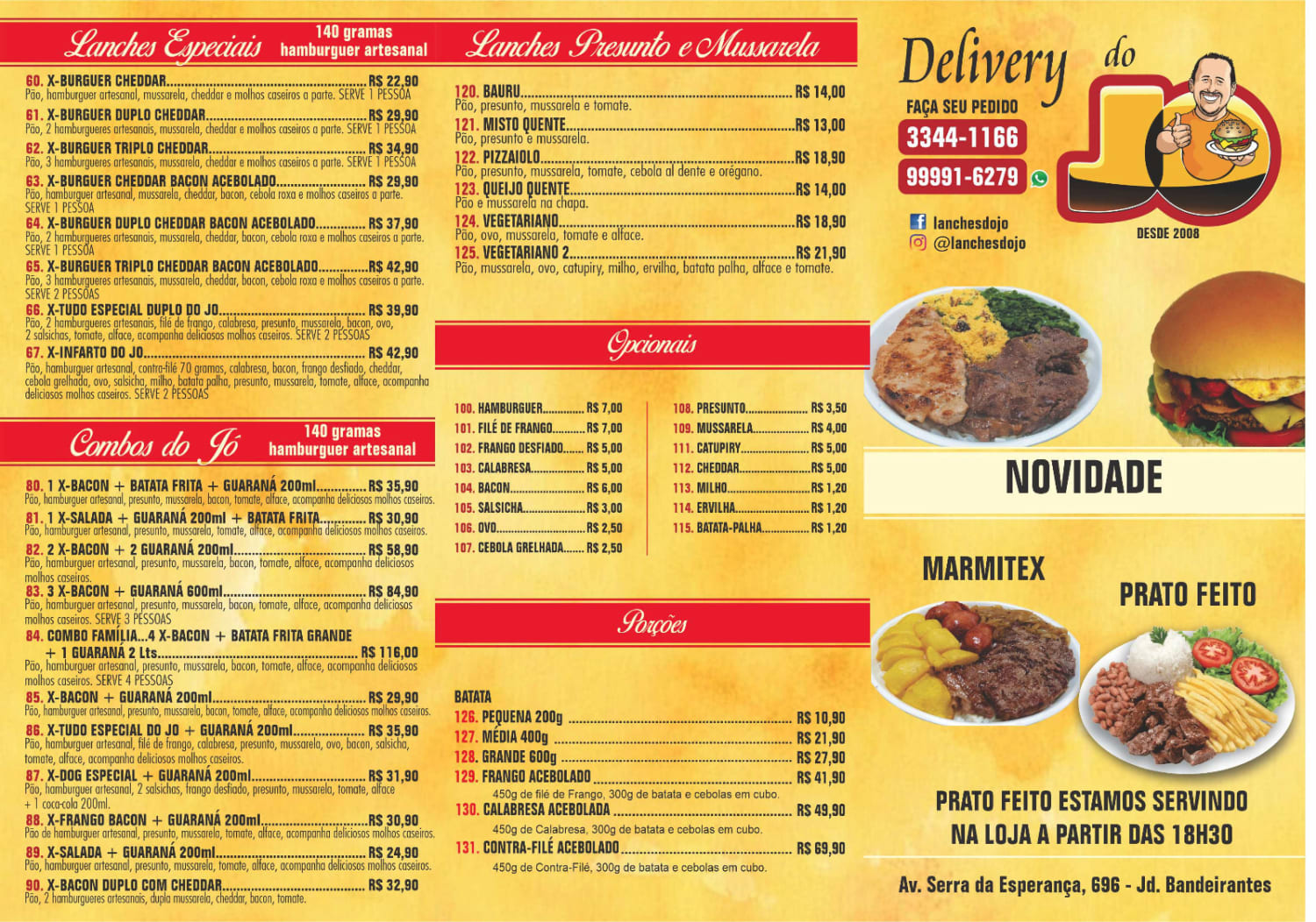 Jo Lanches menu page 1
