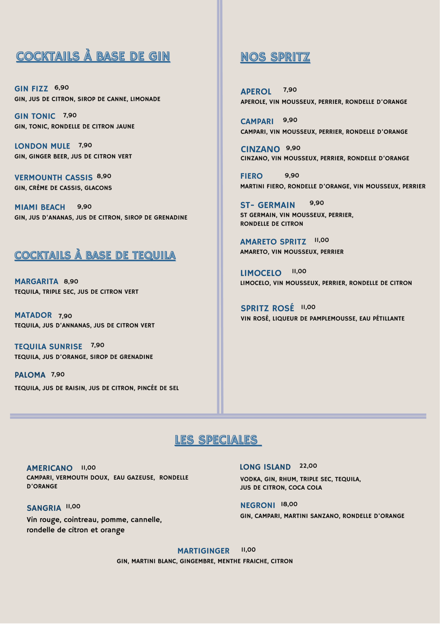NOTRE TABLE menu page 1