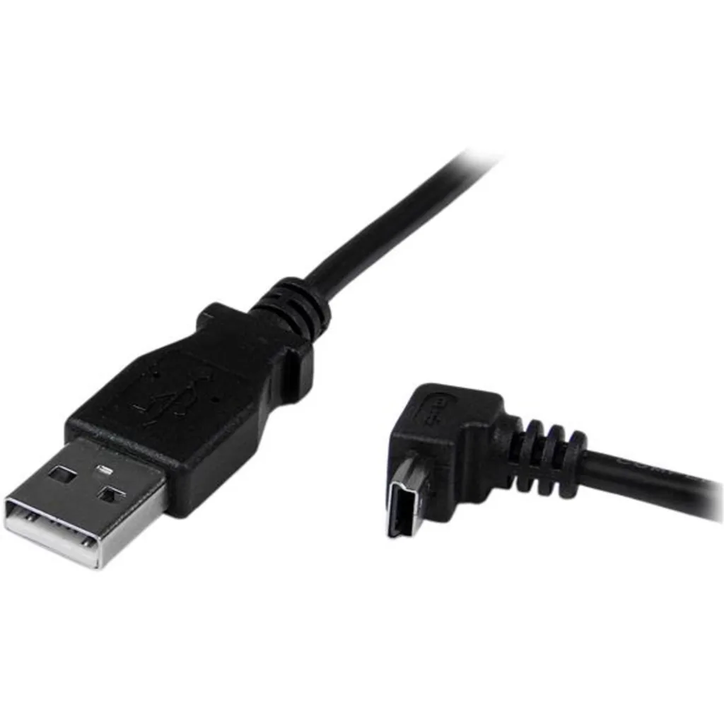 Imagen 1 de Cable USB 2.0 Tipo-A a Mini B con ángulo 90° M/M 28AWG Níquel 2mt Negro StarTech