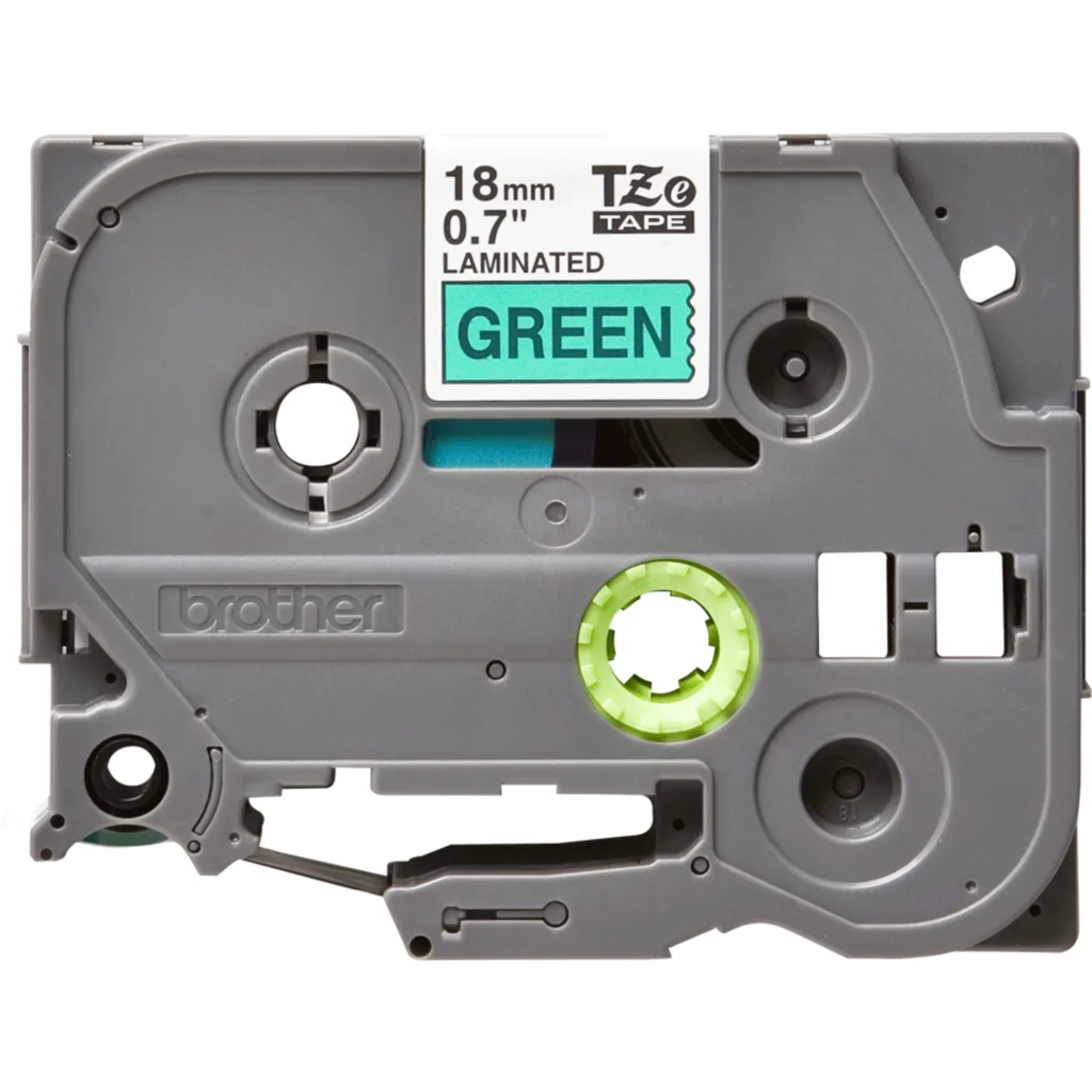 Imagen 2 de Cinta Brother negra sobre verde 18mm x 8m TZE-741