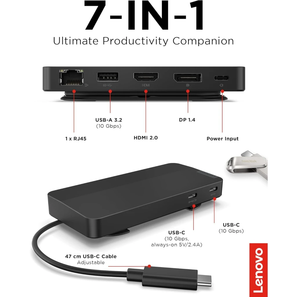 Imagen 1 de Docking Station Lenovo Travel Dock USB-C, Puertos USB3.2 2*USB-C LAN HDMI DP