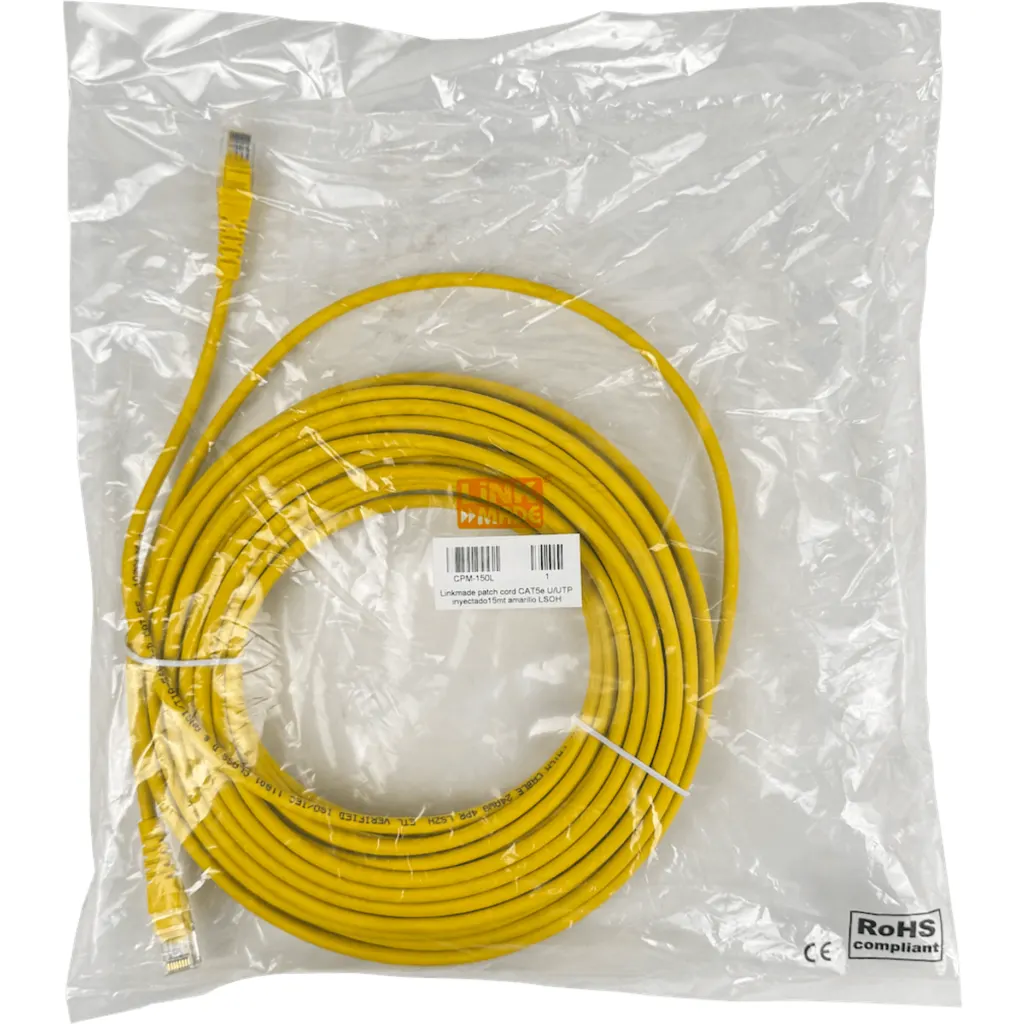 Imagen 1 de LINKMADE 15MT CAT5E AMARILLO LSZH CABLE PATCH INYECTADO MULTIFILAR