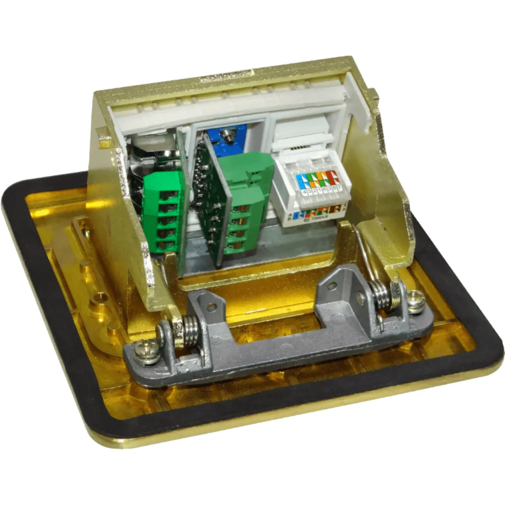 Caja a Piso Abatible Metal 103x99x55mm Tapa-118x120mm RJ45 3-RCA VGA-r