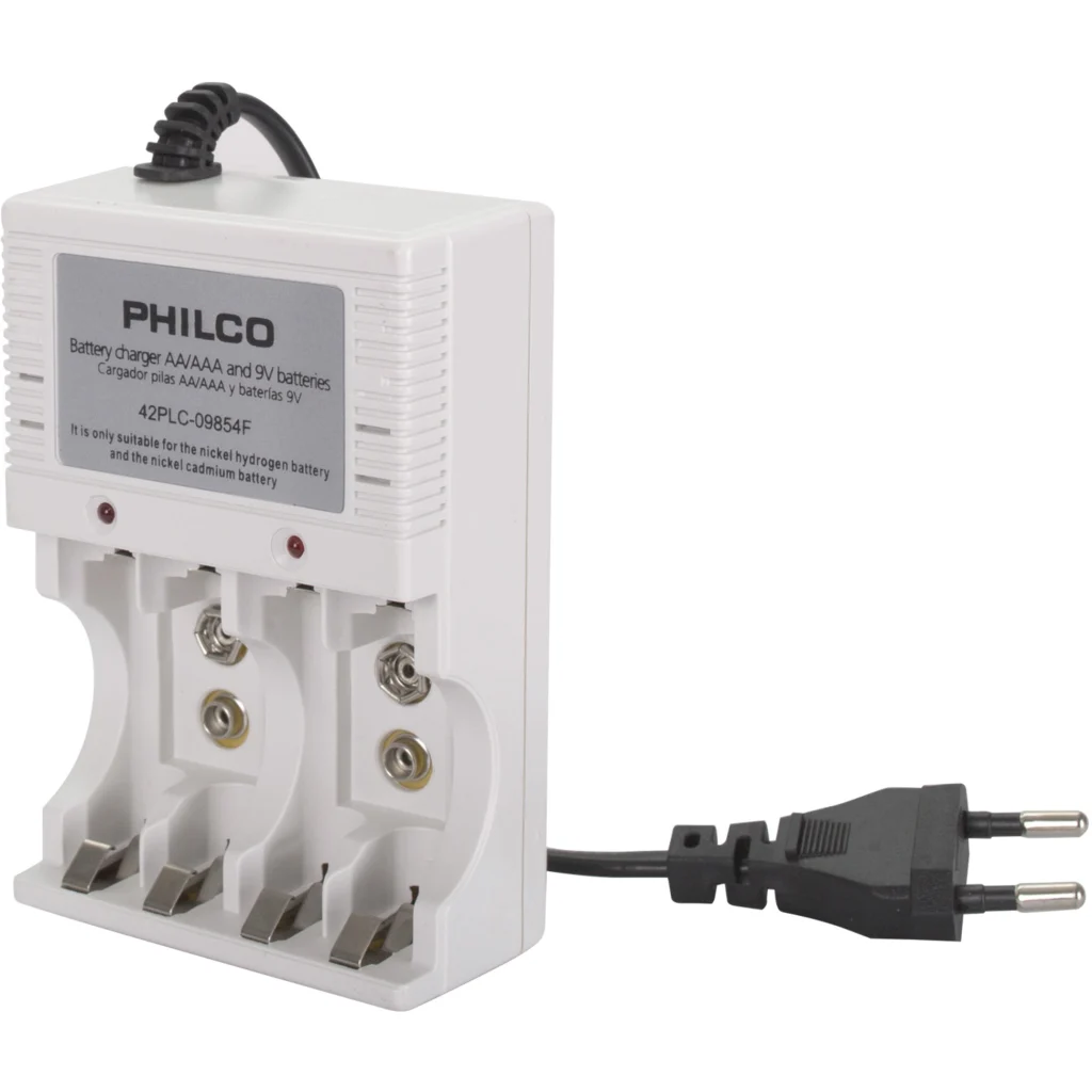Cargador de Pilas AA/AAA/9V + 4 Pilas AA Pre cargadas - Philco