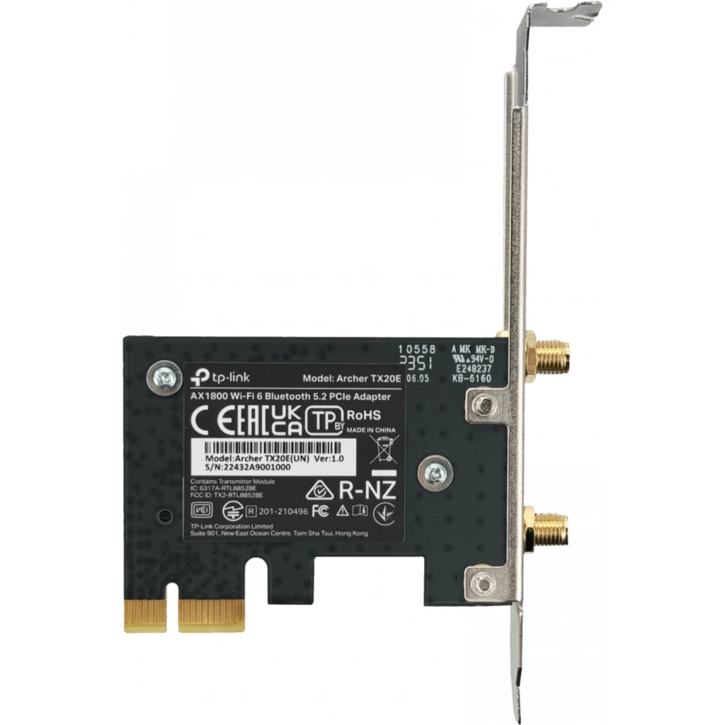 Imagen 1 de TP-LINK AX1800 Bluetooth-5.2 2,4Ghz 5GHz 574+1201mbps PCIe-x1 2-RPSMA