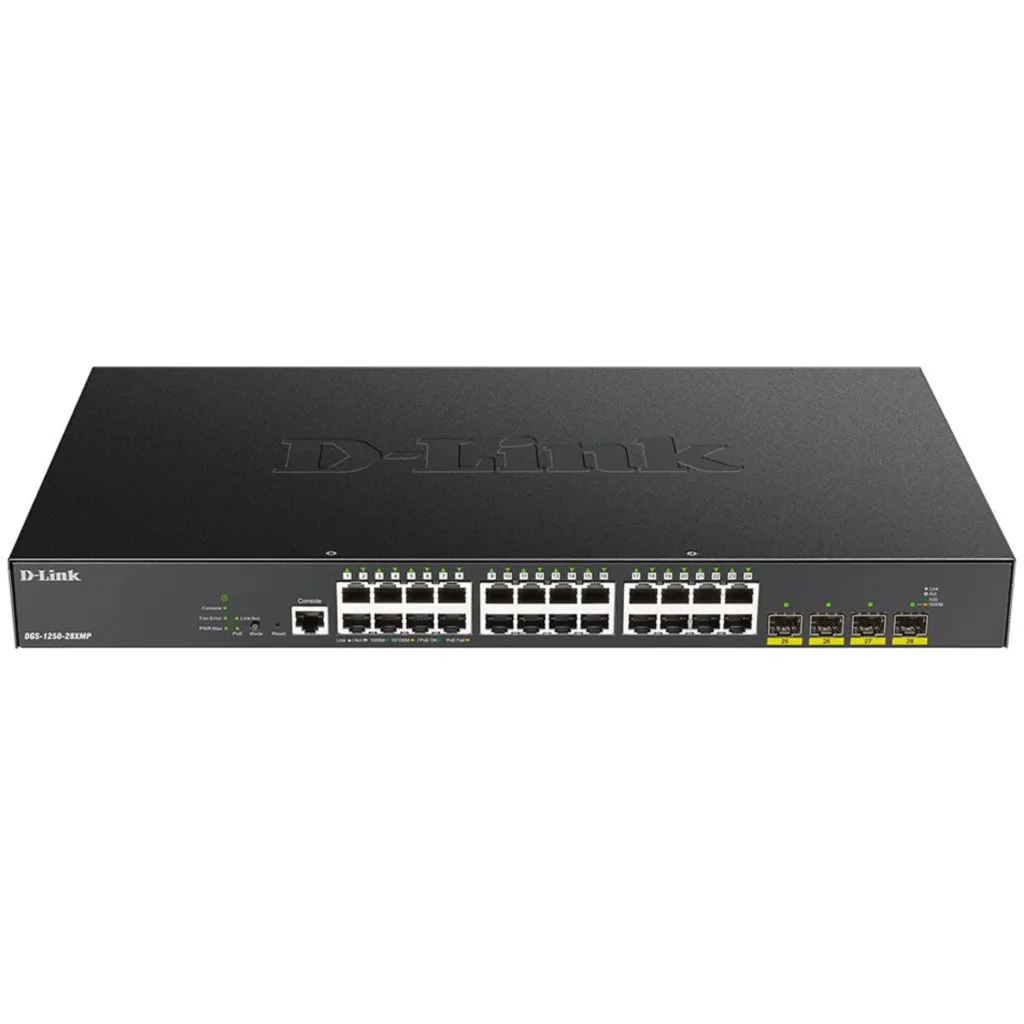 Switch Smart D-Link DGS-1250-28XMP, 24 Puertos 10/100/1000 Mbps PoE + 4 P