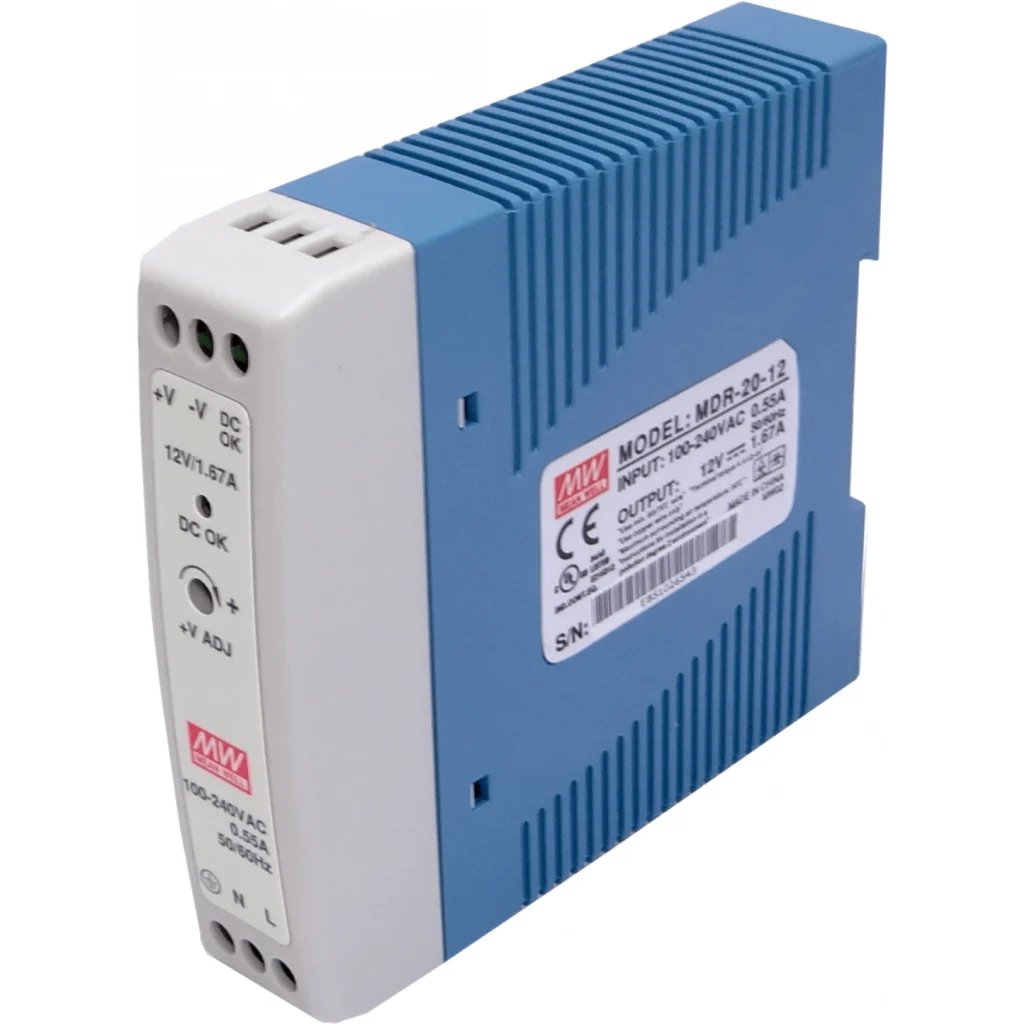 Fuente de Poder MEANWELL 12VDC 20W 1.67A Ajustable Ancho 24mm Riel-DIM