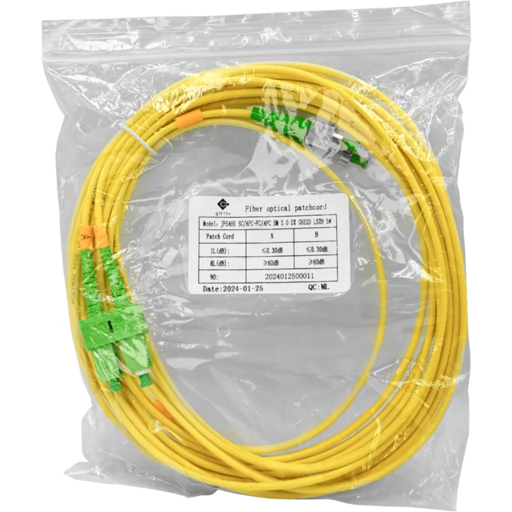 5mt SC/APC-FC/APC MonoModo SM Duplex Jumper Cable Fibra 9/125um 3mm