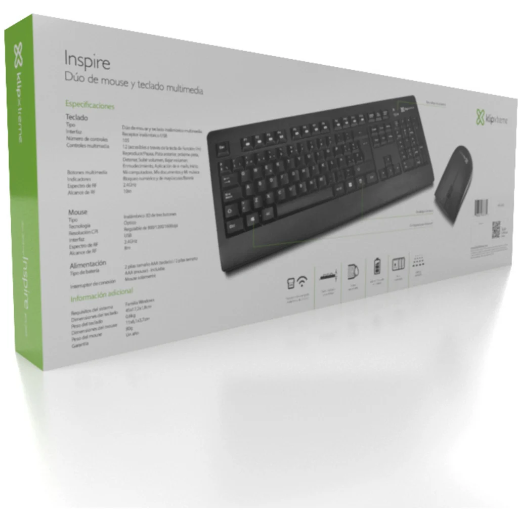 Imagen 7 de Kit Teclado Mouse Inalámbrico KlipX KCK-265S Receptor USB 2.4 ghz Negro