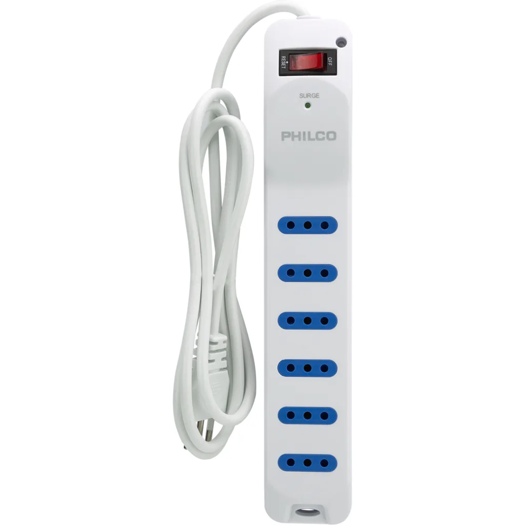Imagen 2 de Alargador Eléctrico 6 Tomas 10A 2500W c/Switch Cable 1.5mts Color blanco -Philco