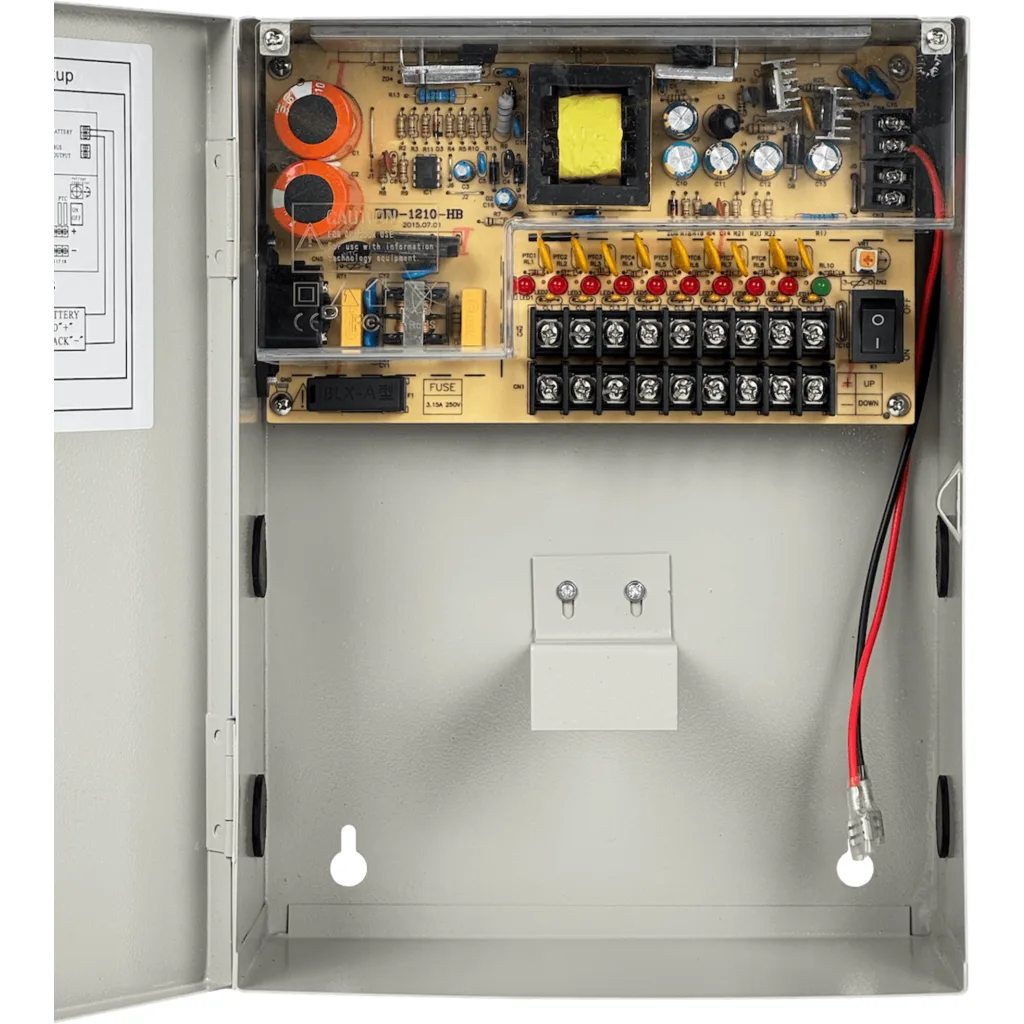 Imagen 1 de CCTV 12V 3A 9-Salidas Fuente-Carga-Bateria Gabinete-llave 100-240V C13