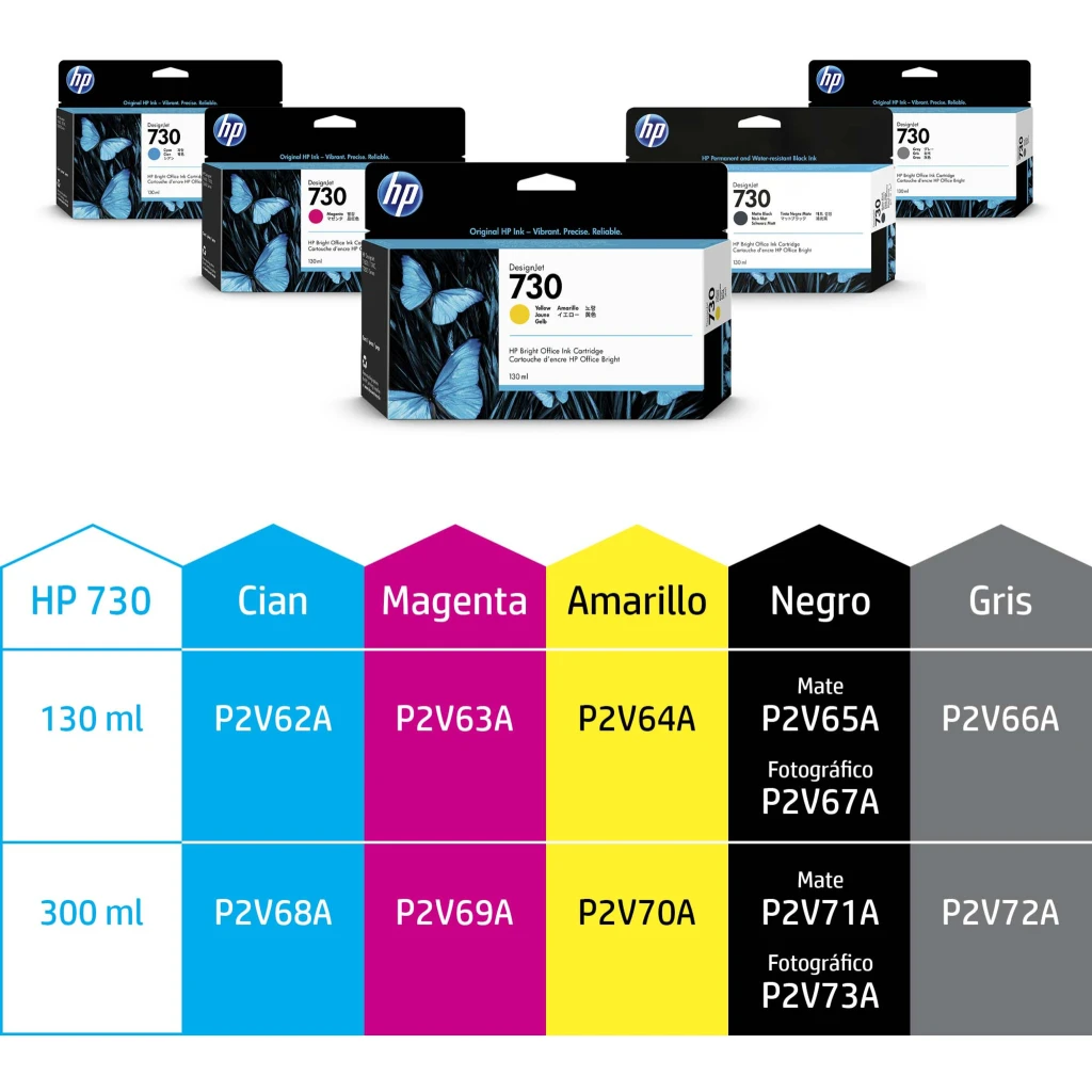 Imagen 2 de Cartridge HP 730 Yellow para Imp DesignJet Ink T1600/T2600/T1700, 130ml 
