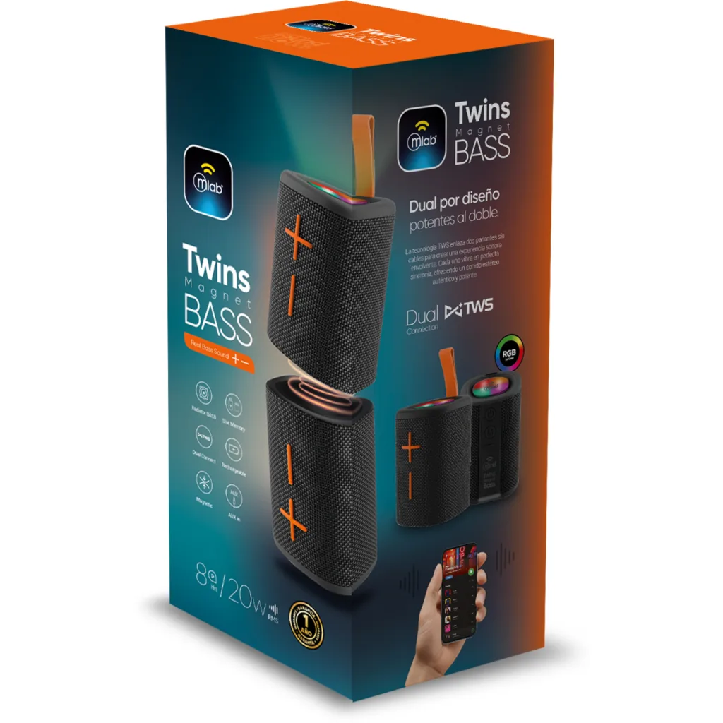Imagen 2 de MLAB PARLANTE TWINS 2 en 1 MAGNET BASS BLACK