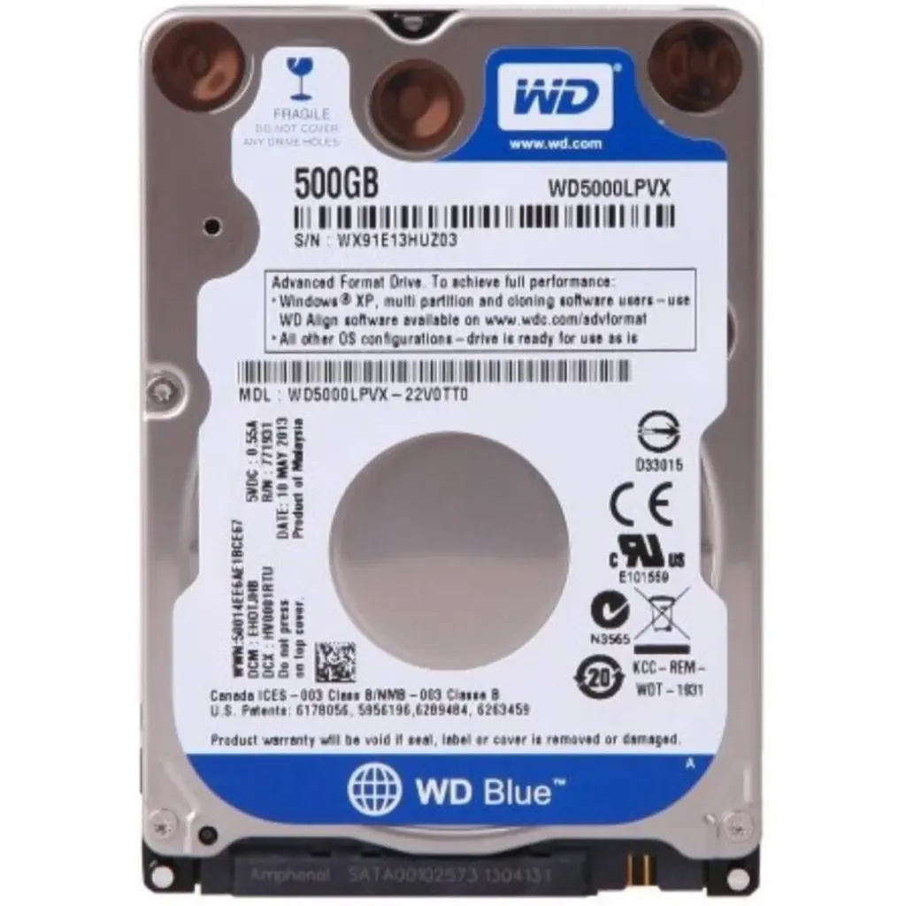 Disco Duro Western Digital Blue 500GB 2.5" 7mm 5400 RPM SATA III 6GB/s 8MB (Reacondicionado)