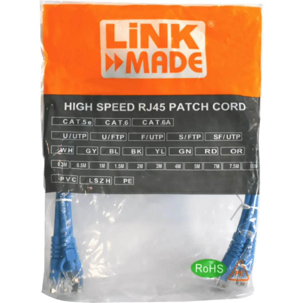 Imagen 1 de Cable Patch Inyectado Multifilar Plug RJ-45 Cat 6 Chaqueta LSZH 50 cm*4 unidades
