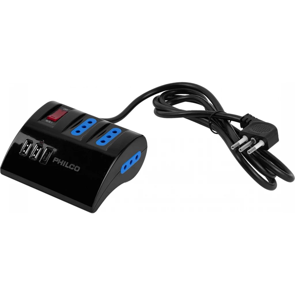 Imagen 3 de Alargador Eléctrico 3 Tomas + 2*USB 1*USB-C 1.5mts Color Negro - Philco 2044N