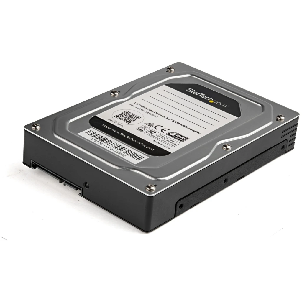 StarTech.com Adaptador de Disco Duro de 2,5" a 3,5" - Para SSD o Disco Duro SATA SAS - Caja Adaptador de Disco - Caja de almacenamiento - 2.5" - SATA 6Gb/s / SAS 6Gb/s - 600 MBps - SAS 6Gb/s, SATA 6Gb/s - negro, plata