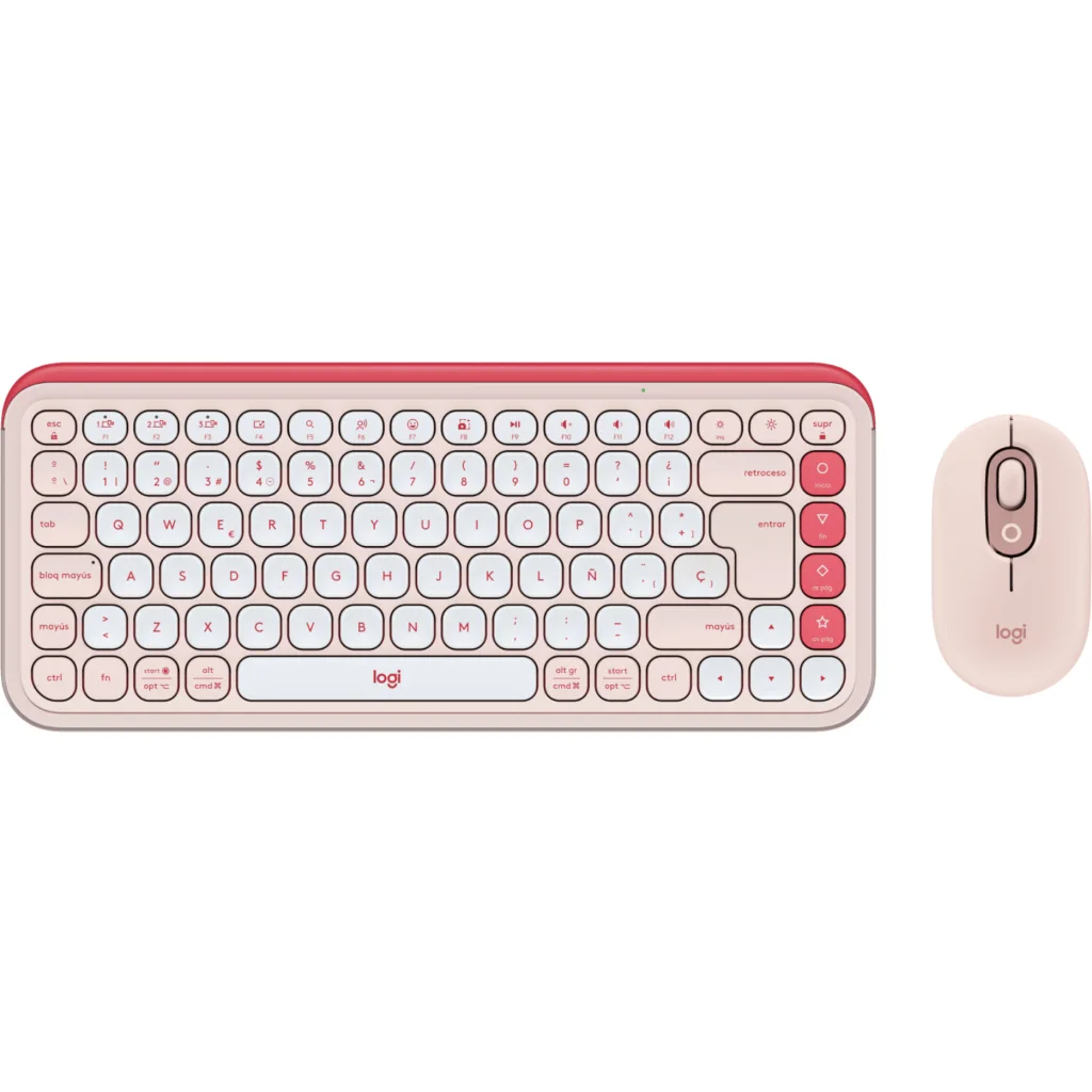 Kit Teclado Mouse Logitech Pop Icon Conectividad Inalámbrica BT Rosado/Blanco