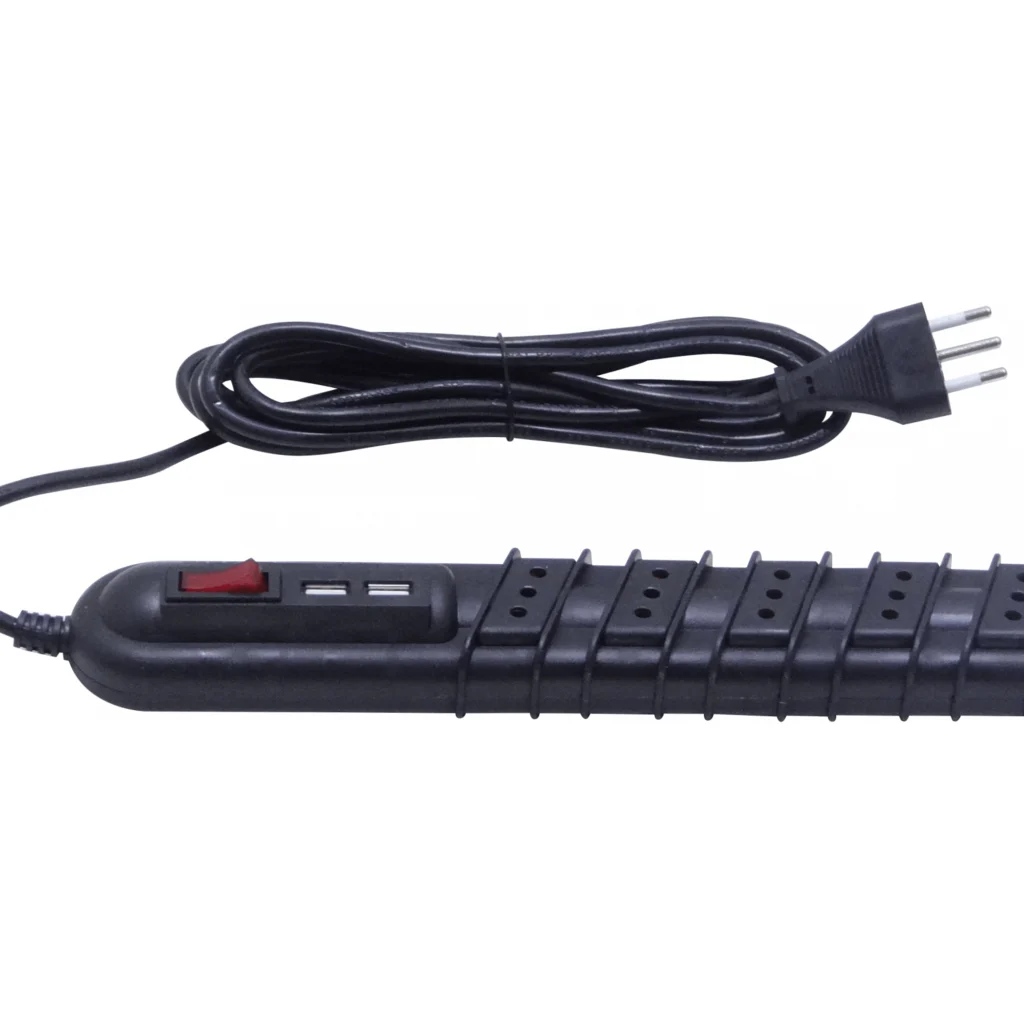 Alargador Eléctrico 5 Tomas 2*USB-A 5V c/Switch On/Off 250V 10A 2200W 3mts Negro