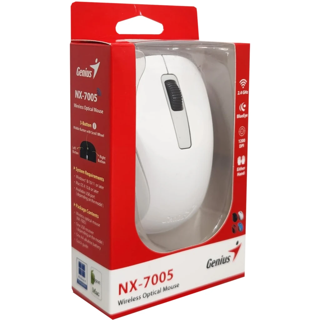 Imagen 3 de GENIUS MOUSE INALAMBRICO 2,4GHZ WHITE-NX-7005-WH