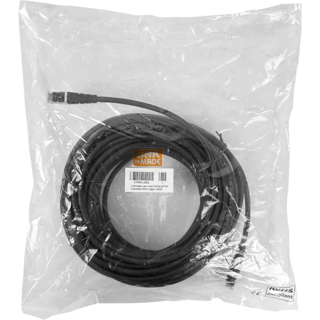 Imagen 1 de CABLE RED LINKMADE S/FTP CAT6 20mt NEGRO LSZH CABLE PATCH INYECTADO MULTIFILAR