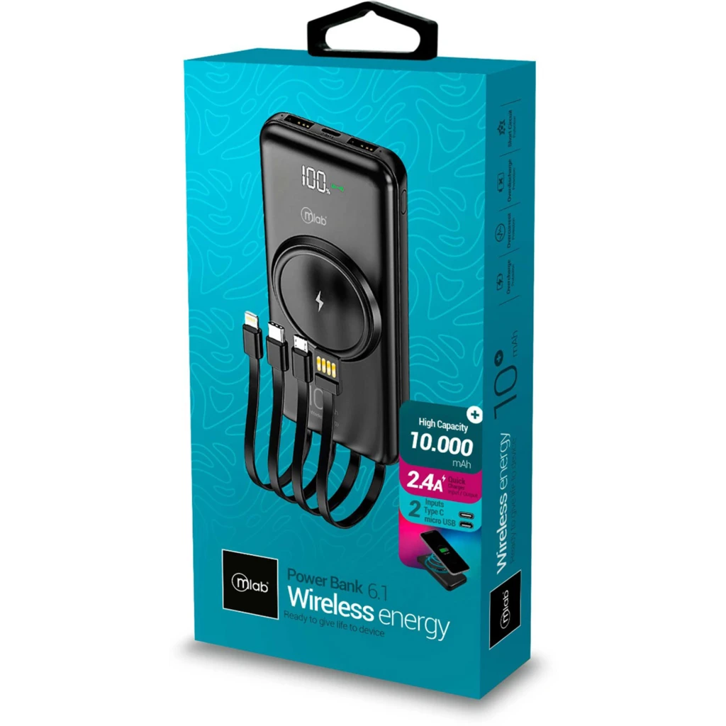 Imagen 5 de MLAB POWERBANK INALAMBRICO 10.000mAh CARGADOR PORTATIL LCD WIRELESS ENERGY 6 EN 