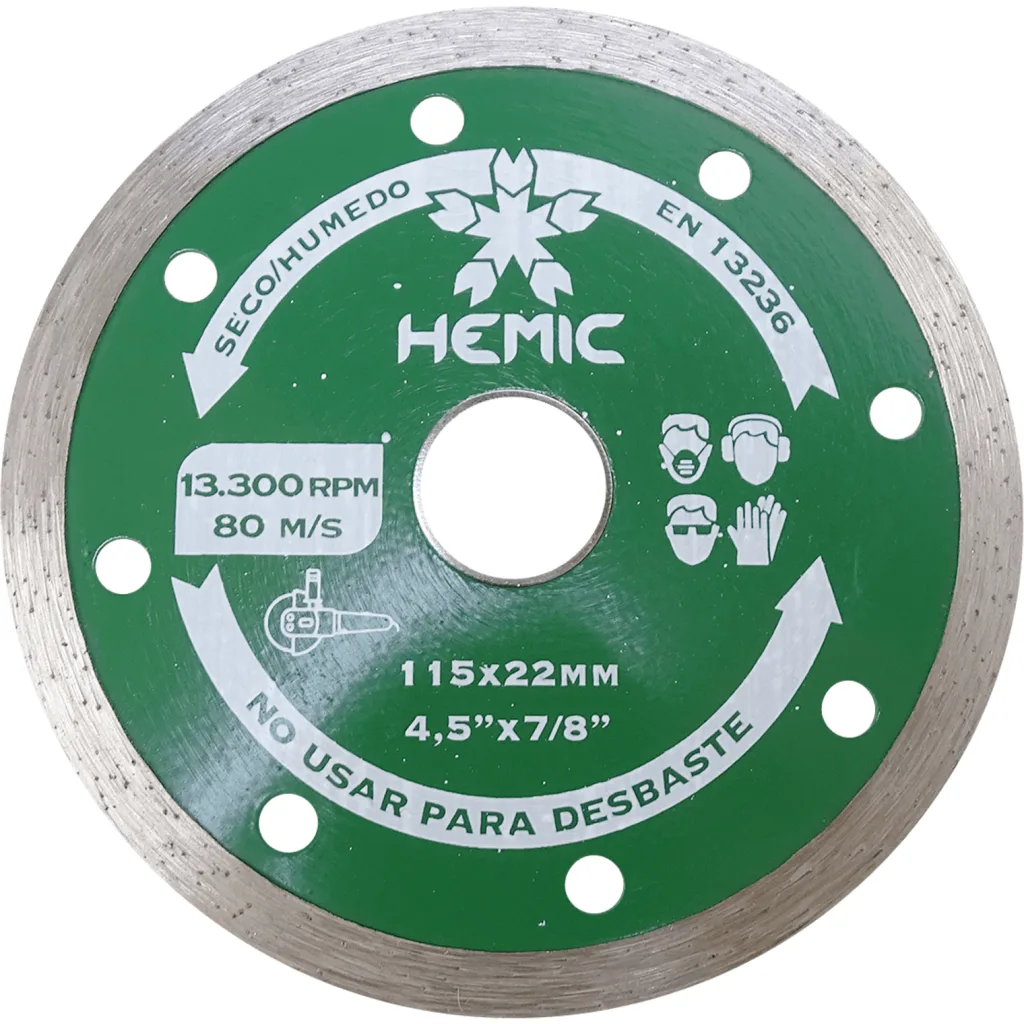 HEMIC 115mm Liso 22mm Disco Corte Diamantado Continuo DDU115H 8801115