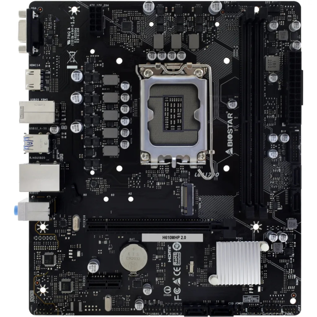 Imagen 1 de Tarjeta Madre BIOSTAR H610MHP2.0 LGA1700 14G 2*DDR4 M.2 LAN HDMI VGA USB3.2 mATX