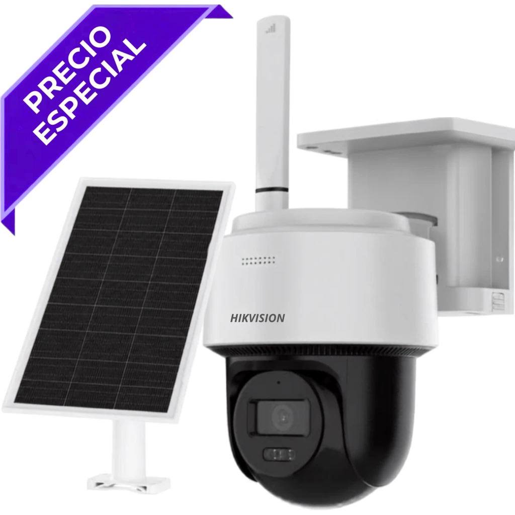 Camara de Seguridad Solar PT 24/7 Hikvision 4G 4MP IP66 bat 9000m AutoFoco Audio