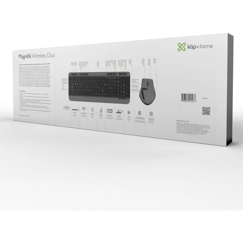 Imagen 7 de Kit Teclado Mouse Inalámbrico KlipX KBK-520, Slim Reep USB 2.4GHz Color Negro