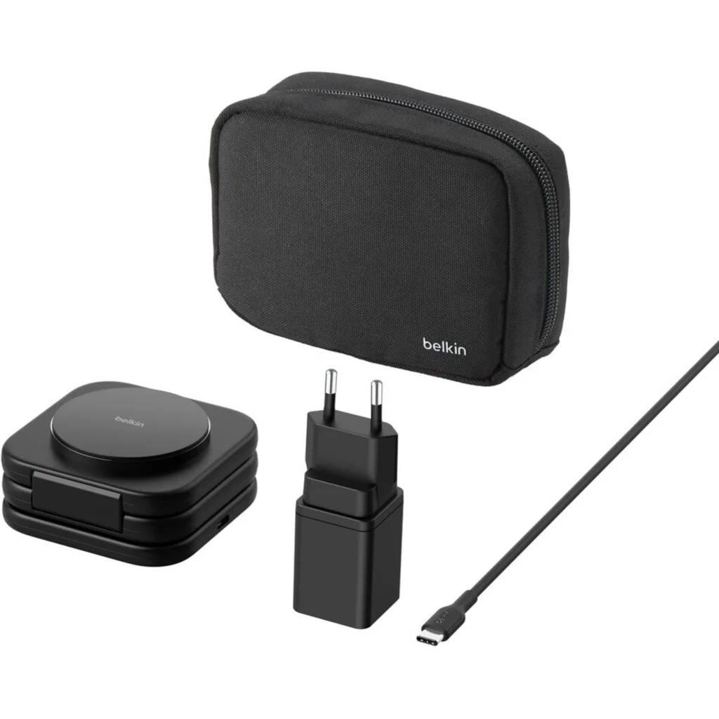 Base de carga 3 en 1 inalambrica plegable de viaje Qi2 Belkin negra