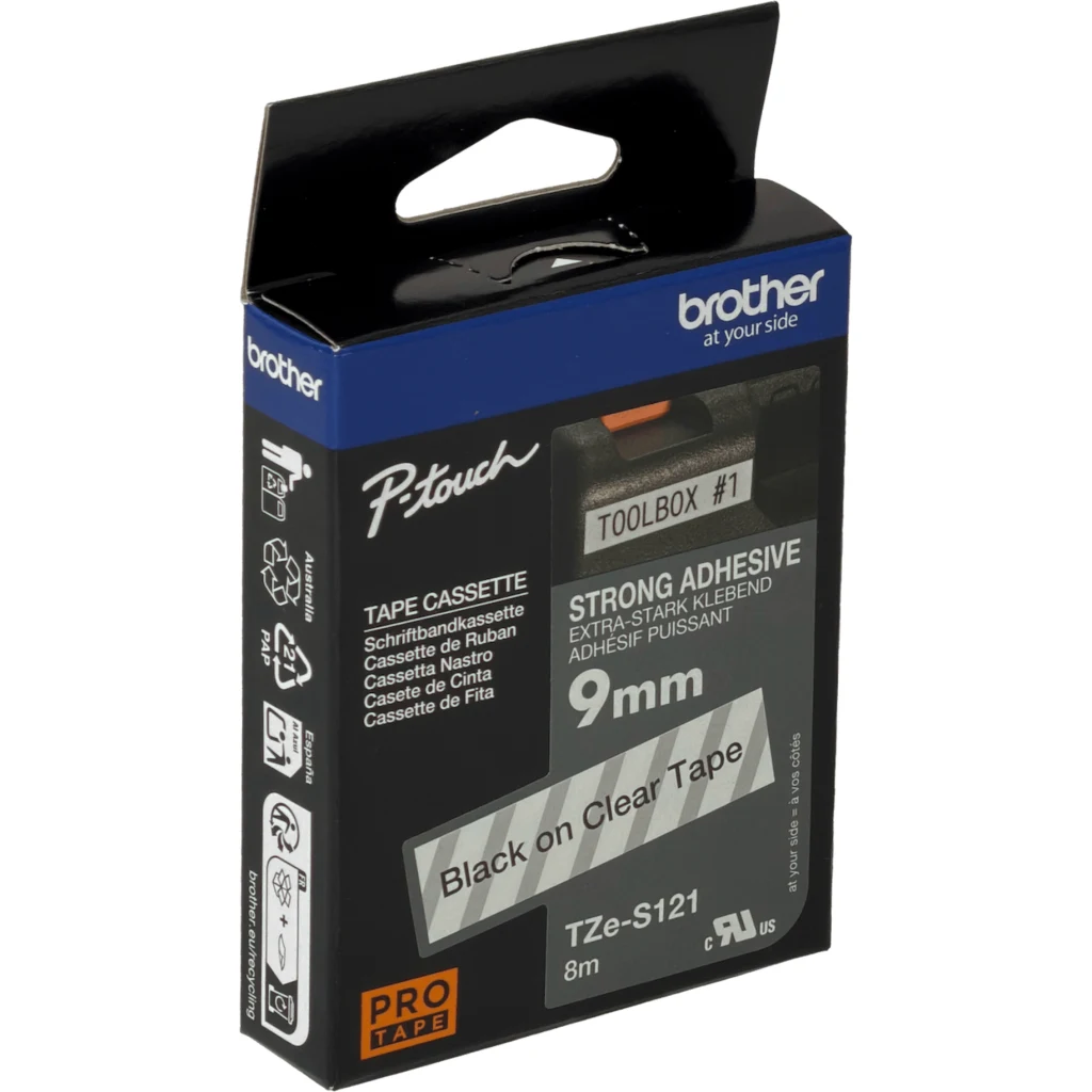 Imagen 1 de CINTA BROTHER Tze-S121 9MM BLACK ON CLEAR 