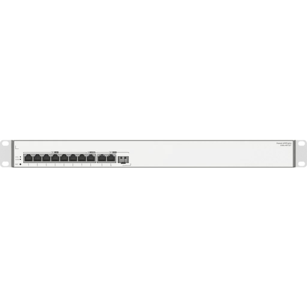 S380-H8T3ST. Gateway Huawei eKit 2 puerto WAN 8 puertos LAN 10/100/1000Base-T 1 puerto WAN SFP soporta 500 usuarios concurrentes, capaz de administrar hasta 128 APs