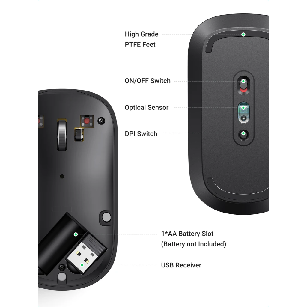 Imagen 7 de Mouse Inalámbrico Ugreen MU001 Óptico 4000dpi Bluetooth Ultra delgado Gris Oscur