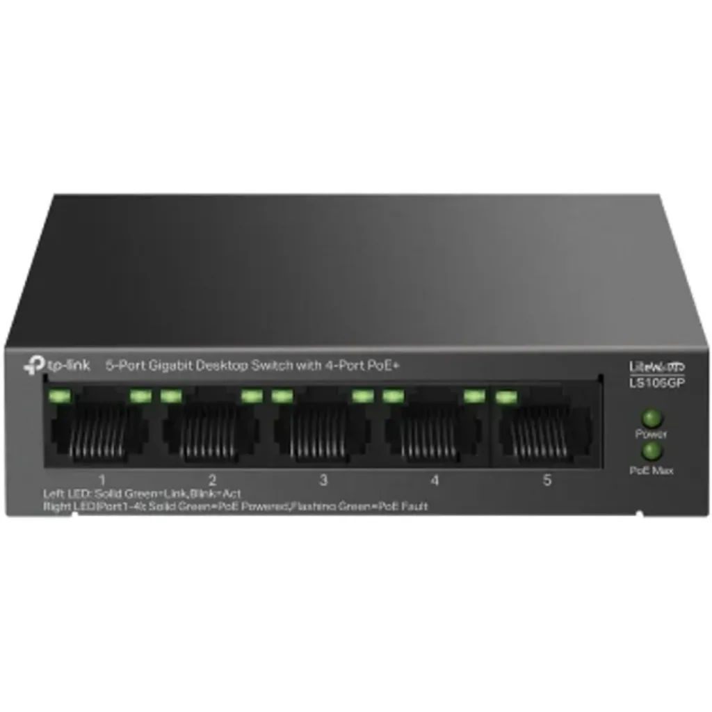 Switch TP-Link LS105GP, Gigabit de sobremesa de 5 puertos con 4 puertos PoE+