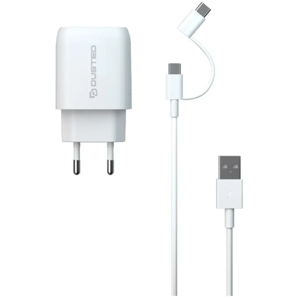 Imagen 1 de Cargador USB-C PD Carga rapida 20W para iPhone y iPad Dusted con Cable 2en1 Blanco