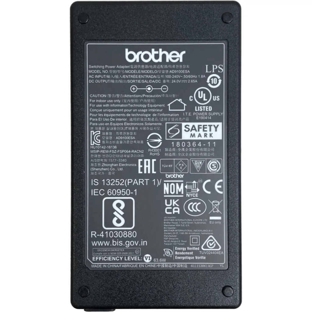 Imagen 1 de BROTHER 24VDC 2,65A 64W Interior Plug-Especial p/PT-P900W PT-9700PC