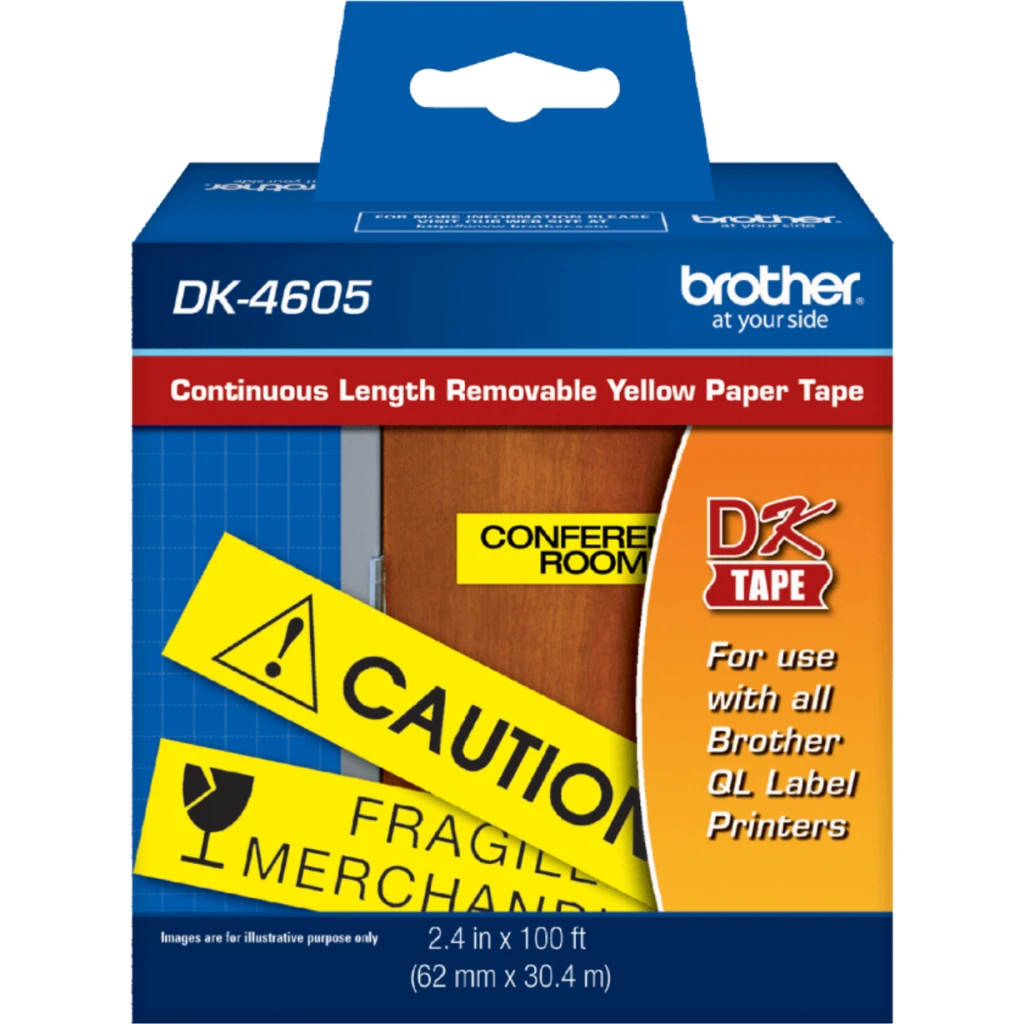 Imagen 1 de BROTHER Adh-Removible 62mm 30,4mt Negro sobre Amarillo Papel-Cont p/QL