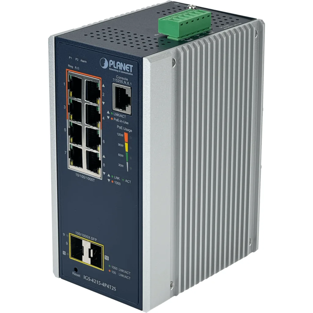 Imagen 7 de PLANET 8-1000(4PoE-at) 2-SFP 144W-tot RielDIN Switch Industrial 4P4T2S