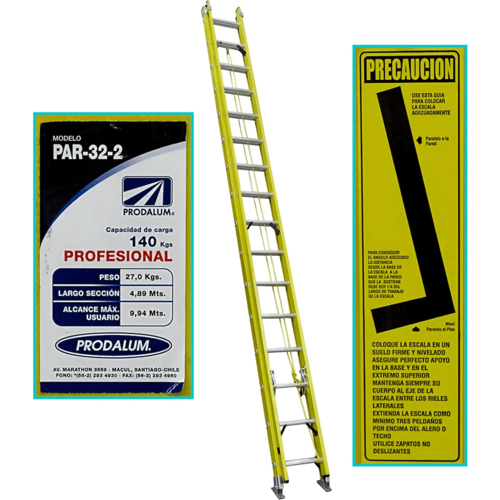 Imagen 1 de 4,8-9,9mt 140kg Telescopica Fibra de Vidrio 32-peldano Escalera