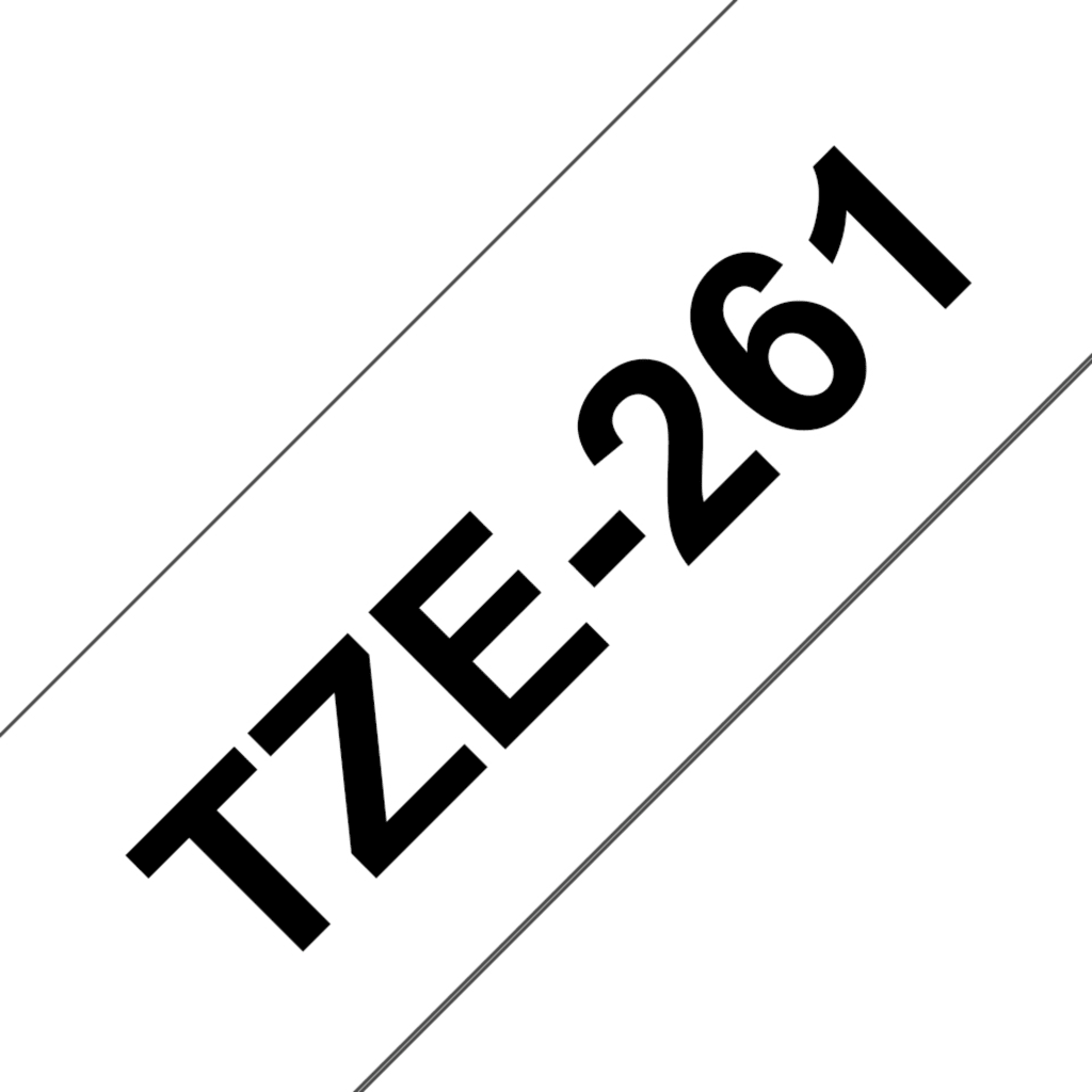 Cinta laminada Brother Texto negro sobre fondo blanco TZE-261