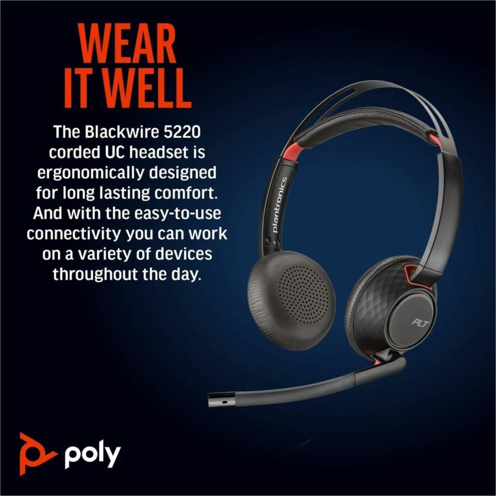 Imagen 1 de Audífonos Alámbricos Poly Blackwire 5220, con micrófono, Stereo USB-C Negro