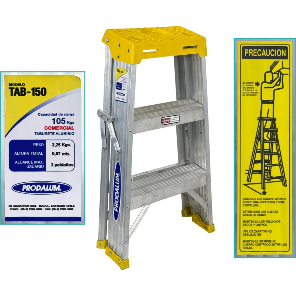 0.7mt 105KG Taburete Tijera Aluminio 3-Peldano Escalera 0,71mt