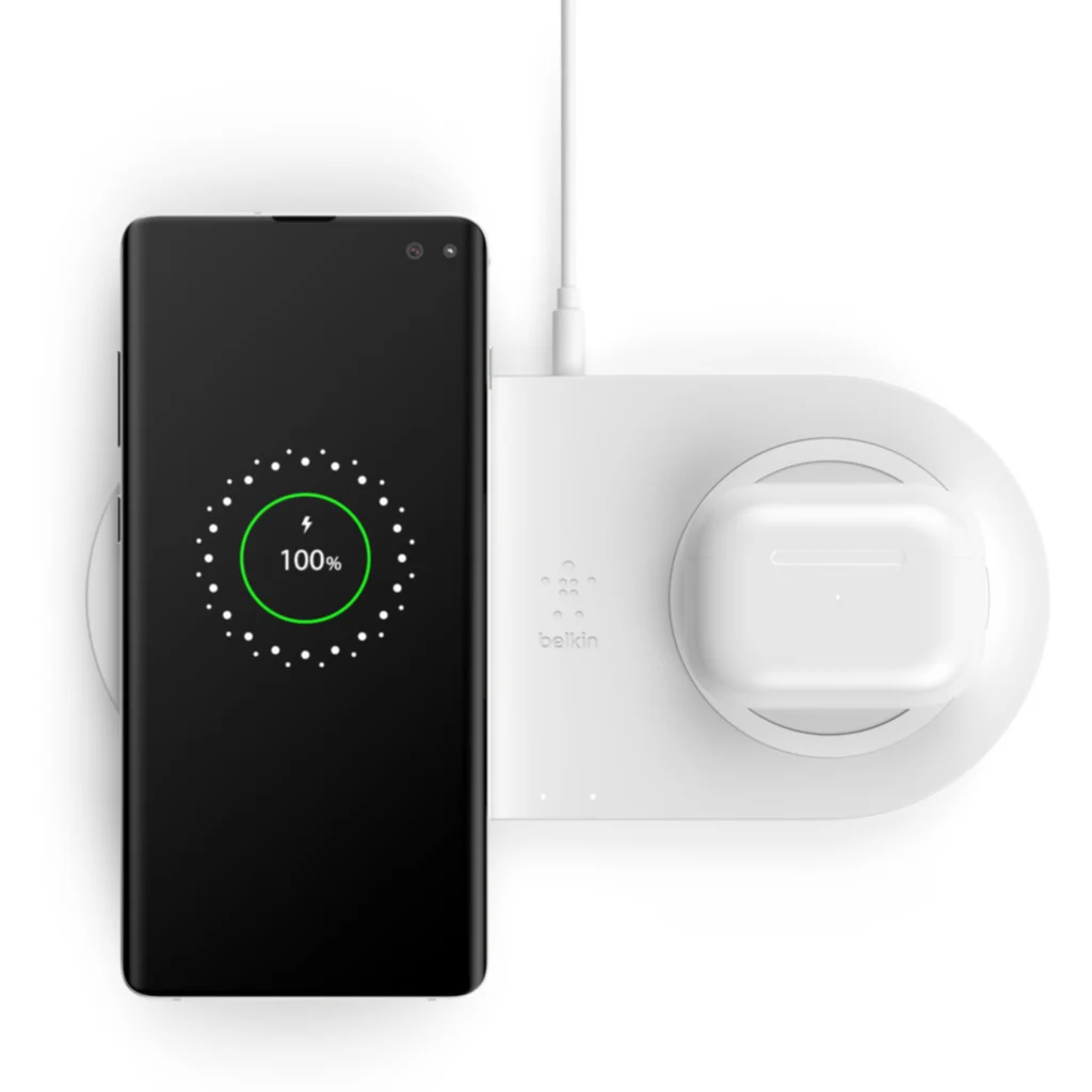 Imagen 1 de Carga Inalambrico Belkin Base Dual + adaptador de corriente CA 10V
