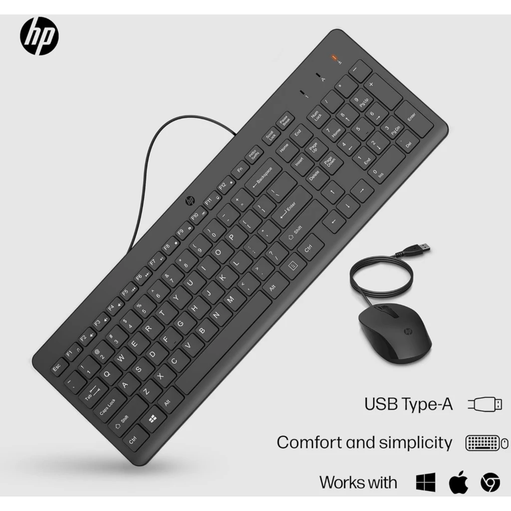 Imagen 3 de Kit Teclado Mouse Alámbrico HP 150, Optico 1600DPI USB Color Negro
