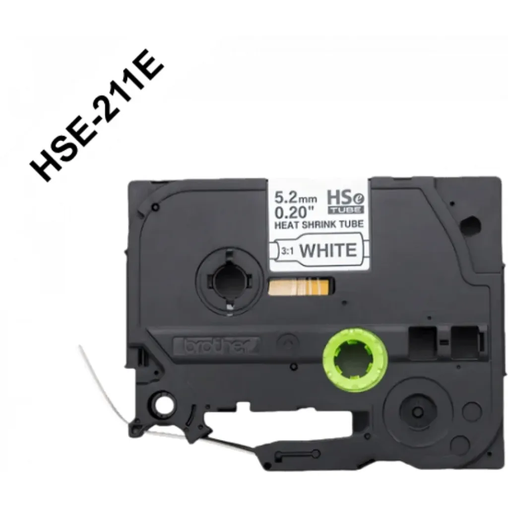 Imagen 1 de Cinta Tubo Brother HSE211E, Negro sobre Blanco 5.2mm 1.5mts Recom. 0.8mm a 3.1mm