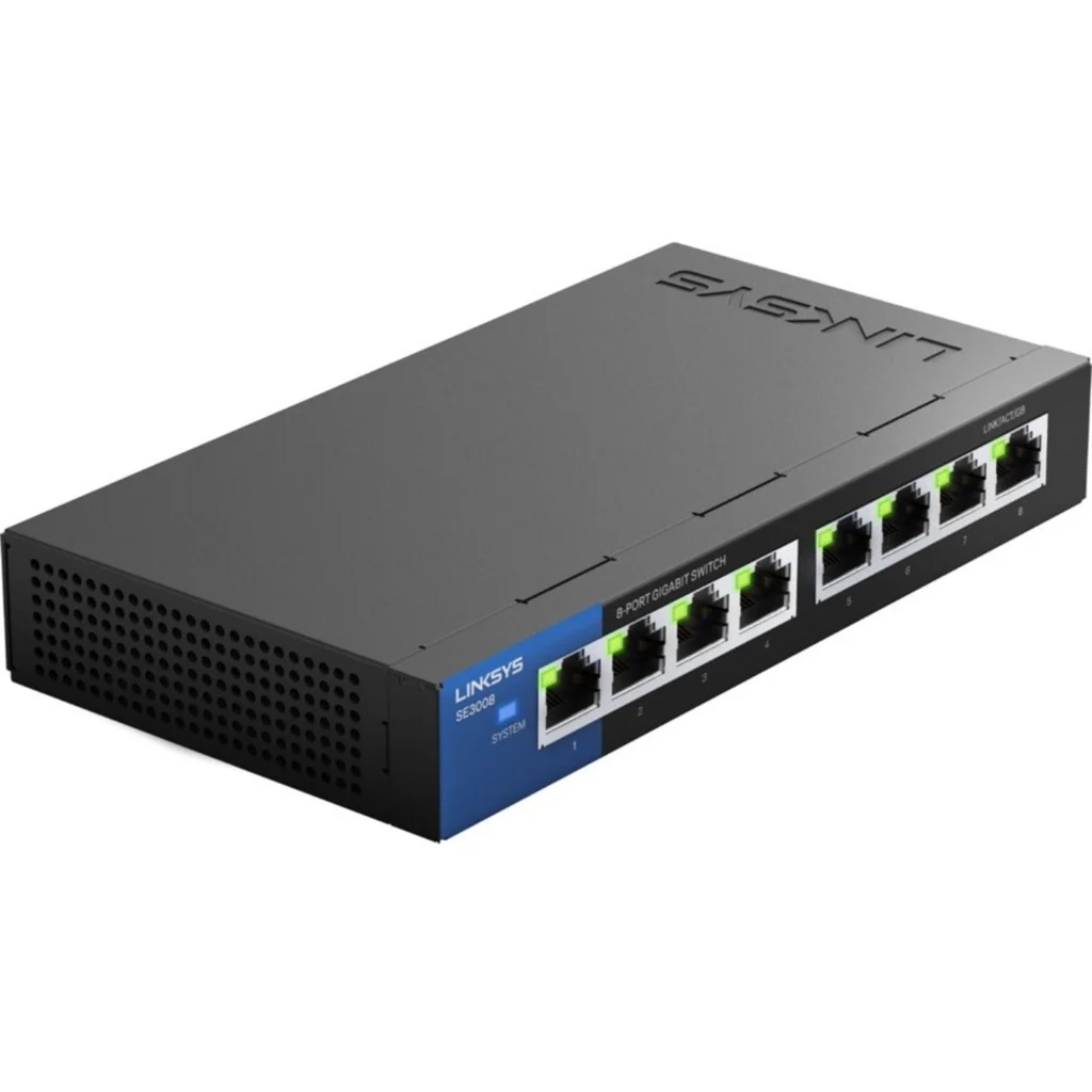 Imagen 2 de Switch Linksys SE3008 8XRJ-45 10/100/1000 Mbps 8 puertos Puertos c/ det. automát