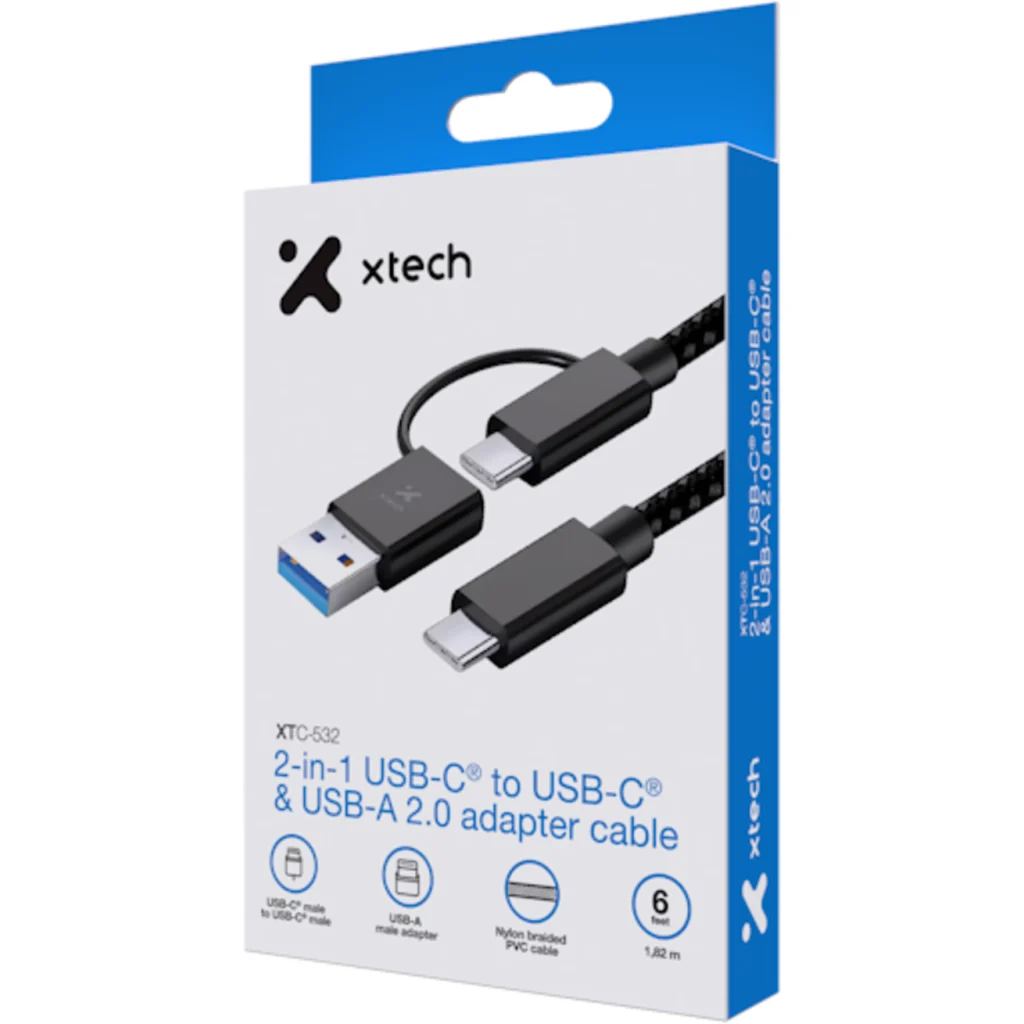 Imagen 4 de Cable Adaptador USB XTech XTC-532, 2en1 USB-C a USB-C con Dongle USB-A2.0 1.82m