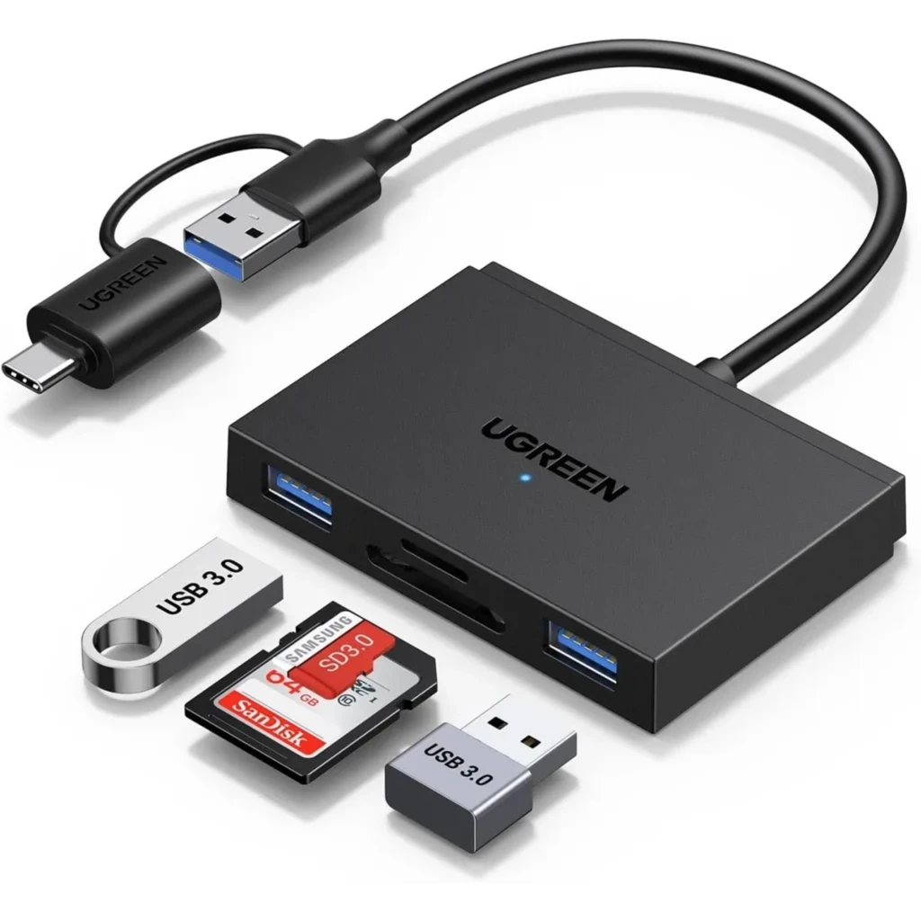 CM812. Lector de tarjetas Ugreen 1xSD + 1xTF +  2 SlotUSB-A 3.0. Conexion USB-C 