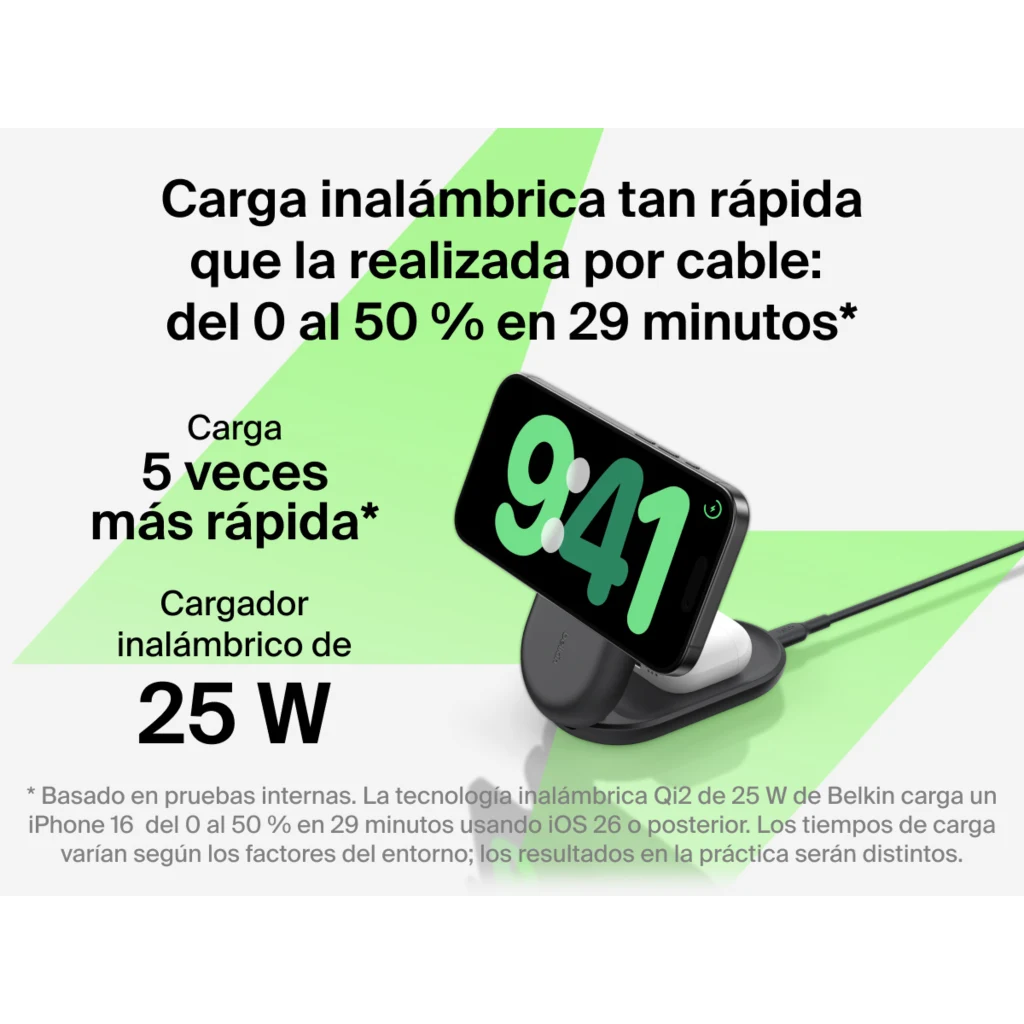 Imagen 6 de Base de carga 3 en 1 plegable BoostCharge Qi2 15W Belkin Negra